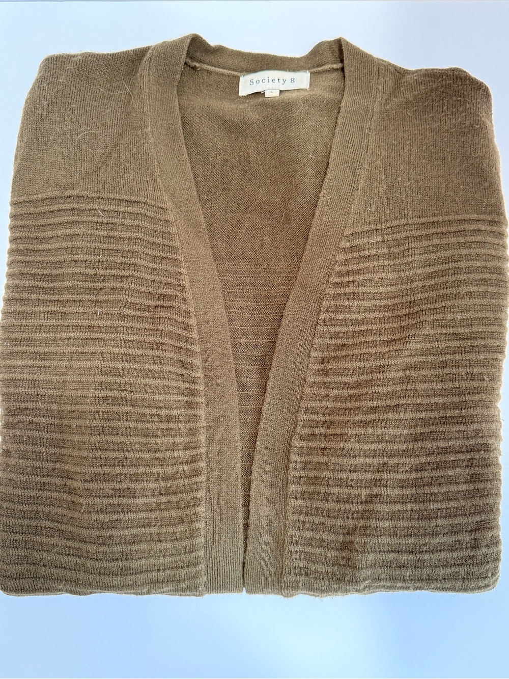 Society Women's Ribbed Open-Front Cardigan in Warm Tan